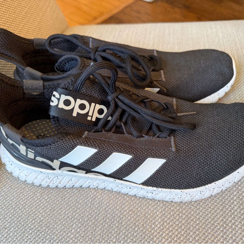 adidas Men's Black Knit Sneakers with White Stripes